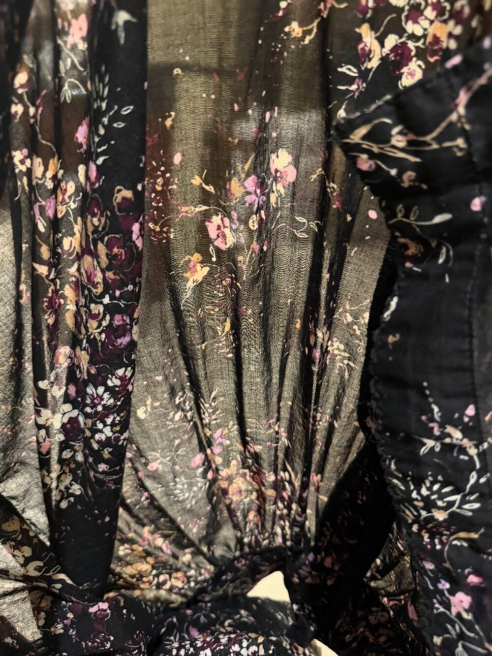 Terra & Sky Black Floral Smocked Long Sleeve Boho Peasant Tunic Blouse Plus Size - Picture 6 of 6